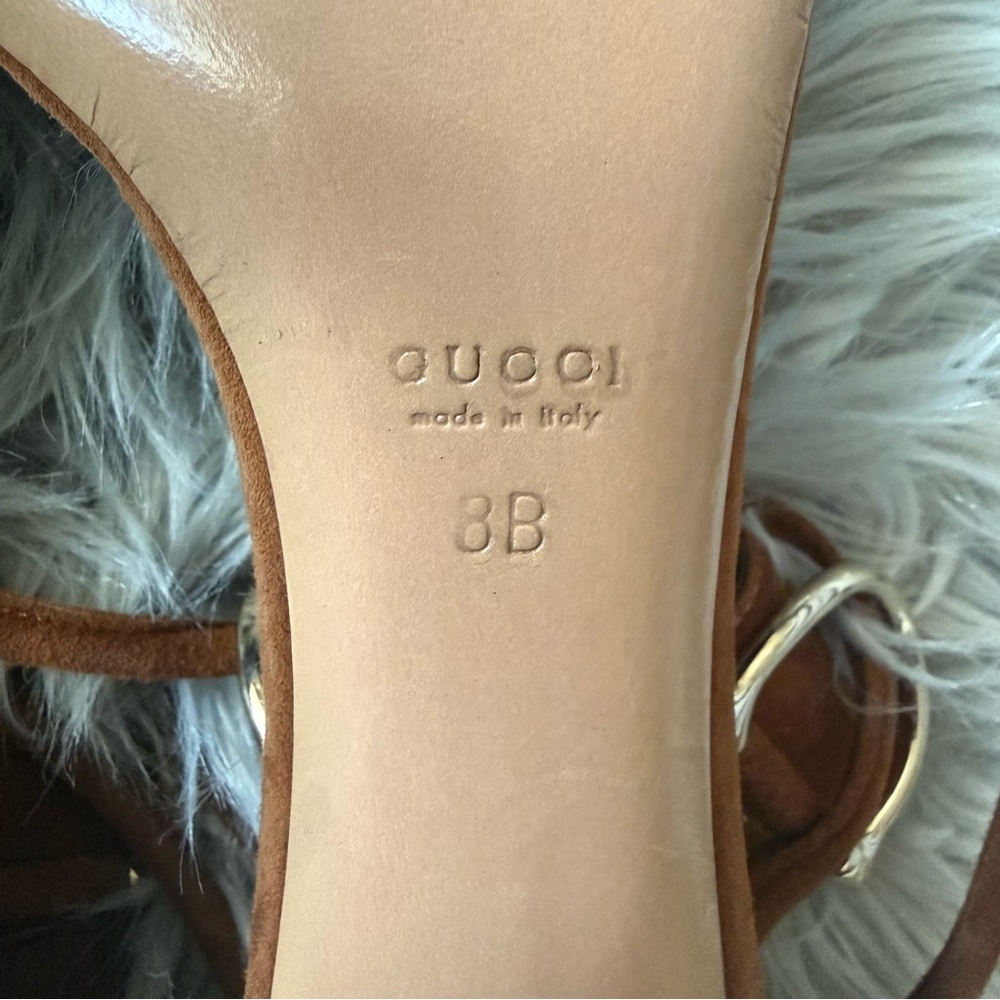 GUCCI x TOM FORD Horsebit Suede Sandal Heels Cognac Brown Size 8B - Picture 10 of 10